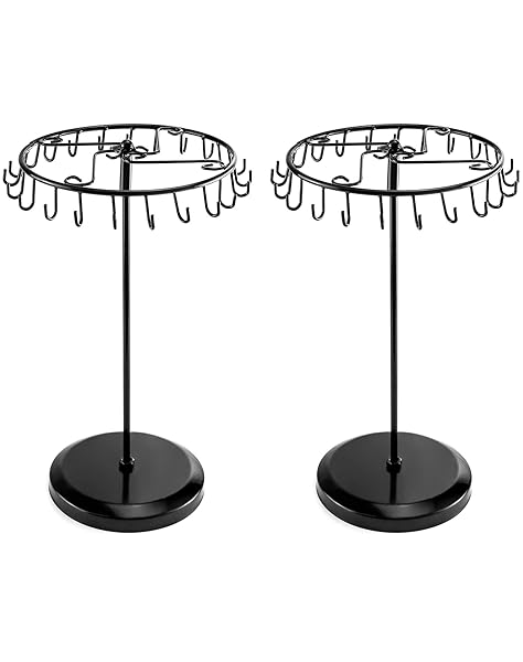 QWORK QWORK Spinning Jewelry Tree Display Stand - 2 Pack Organizer with 23 Hooks, Black - Perfect for Home & Retail Use