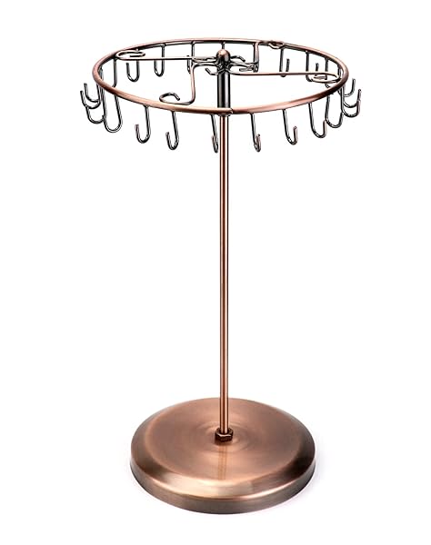 QWORK QWORK Spinning Jewelry Tree Display Stand: 23 Hook Brass Organizer for Elegant Jewelry Storage