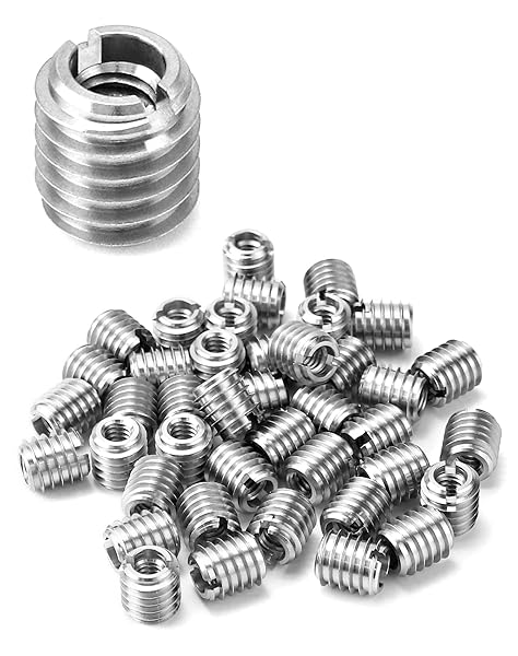 QWORK Stainless Steel Threaded Insert for Hard-Wood, 1 4-20 Internal Threads 50 Pack 5 8" Long Nut Inserts for Hardwoods, Softwoods, Plywood and