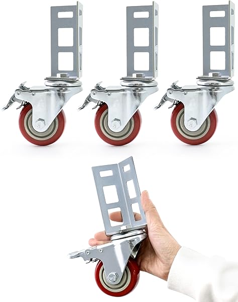 QWORK Storage Rack Caster Wheels, 4 Pack 3" Heavy Duty 500 lb. Max Total Capacity Storage Shelf Accessories, Fit for Boltless Self Locking Shelving - Image 6