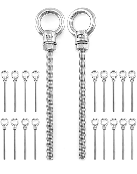 QWORK QWORK Threaded Eyebolts, 20 Pack 1 4" x 4" Long Stainless Steel Marine Grade Shoulder Eye Bolt M6