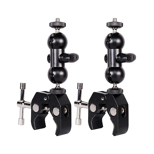QYXINC Dual Ball Head Magic Arm Adapter - Super Clamp for DSLR, LED, Flash & Action Cam (2 Pack)