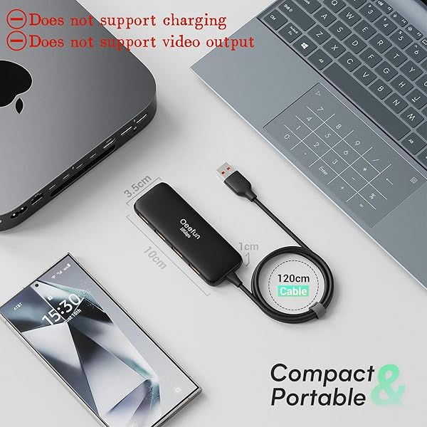 Qeefun 10Gbps USB 3.2 Hub with 4 Data Ports and Type-C Power Port for PC Laptop iMac Mac Mini Dell XPS and More - Image 10
