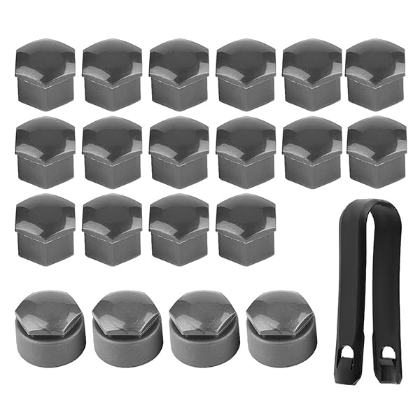 Qiilu 20pcs Universal 17mm Lug Nut Covers ABS Protective Caps for Car Wheel Gray with Extractor