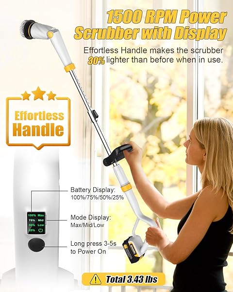 Qimedo Q2 Pro Electric Spin Scrubber with Two Batteries High Power 1500 RPM Cordless Cleaning Brush for Tub Tile Floor with Display and 8 Brushes - Image 6