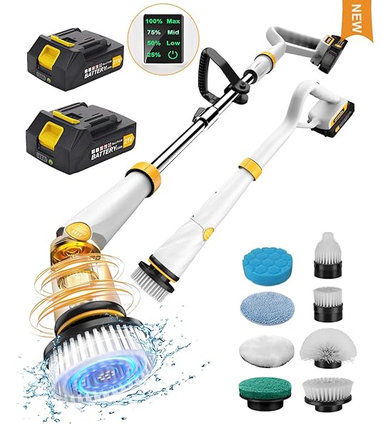 Qimedo Q2 Pro Electric Spin Scrubber with Two Batteries High Power 1500 RPM Cordless Cleaning Brush for Tub Tile Floor with Display and 8 Brushes - Image 11
