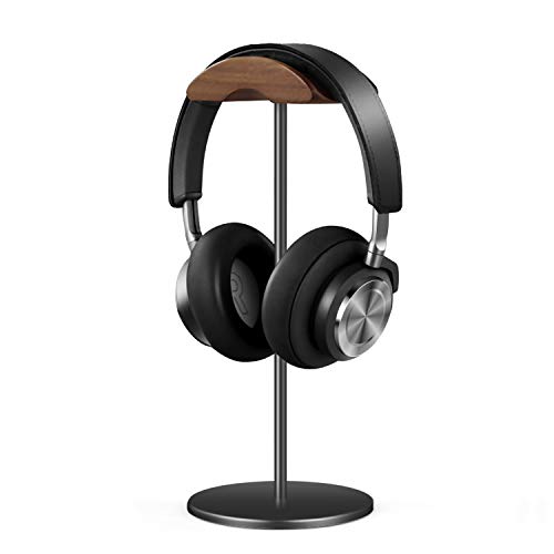 QinCoon QinCoon Headphone Stand, Walnut Wood & Aluminum Headset Stand, Nature Walnut Gaming Headset Holder with Solid Heavy Base for All Headphone Sizes (Black)
