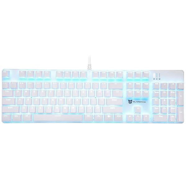 Qisan 104 Mechanical Gaming Keyboard USB White Backlit Hot Swappable Blue Switches Compatible with PC and Laptop