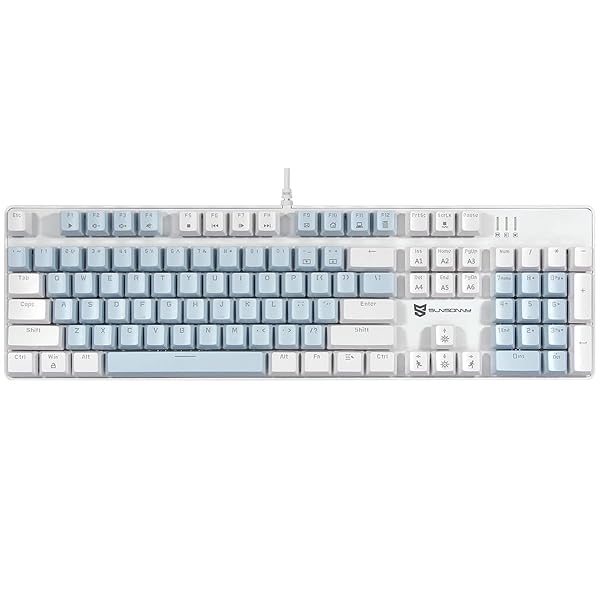 Qisan 104 Mechanical Keyboard for Gaming | Large Size USB White Backlit Gaming Keyboard Wired | US Layout Blue Switches Hot Swappable Mechanical