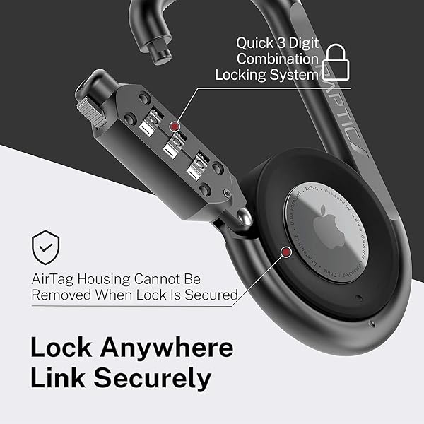 RAPTIC Upgraded Link and Lock for Apple AirTags Heavy Duty Combination Lock Carabiner Secure Polycarbonate Housing Dark Grey - Image 5