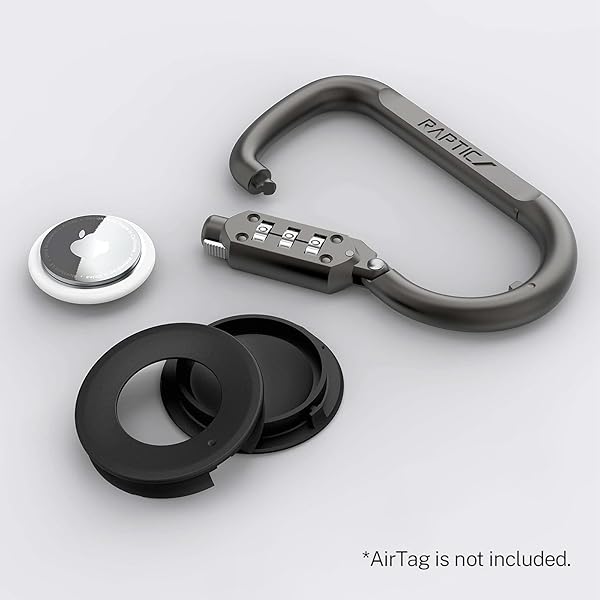RAPTIC Upgraded Link and Lock for Apple AirTags Heavy Duty Combination Lock Carabiner Secure Polycarbonate Housing Dark Grey - Image 9