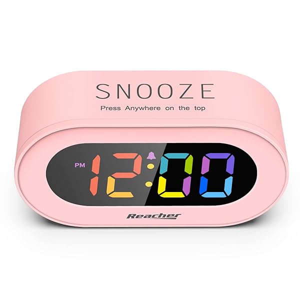 REACHER Pink Girls Alarm Clock, Dimmable Colorful LED Digital Display, USB Phone Charger Port, Simple Operation for Kids, Adults, Adjustable Volume, - Image 2