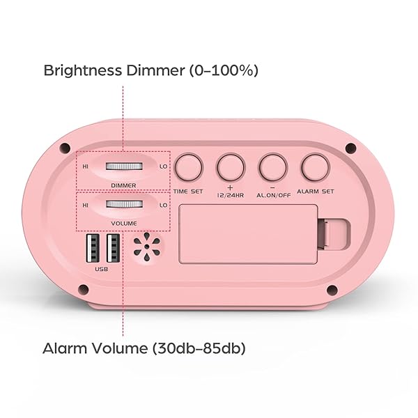 REACHER Pink Girls Alarm Clock, Dimmable Colorful LED Digital Display, USB Phone Charger Port, Simple Operation for Kids, Adults, Adjustable Volume, - Image 8
