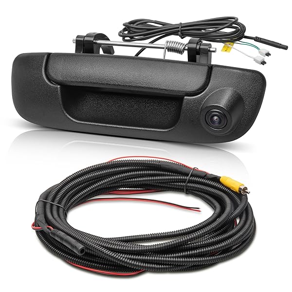 RED WOLF Tailgate Handle with Backup Camera for 2002-2008 Dodge Ram 1500 2500 3500 Waterproof Rear View Reverse Camera with RCA Plug