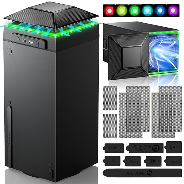 RGB Cooling Fan for Xbox Series X with Dust Filter and 7 LED Modes Auto Speed Adjustment and Independent Touch Switch - Image 3