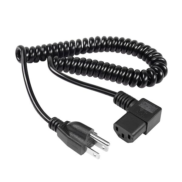 RIIEYOCA Right Angle 3 Prong Power Coiled Cord,90 Degree 18AWG NEMA 5-15P to IEC 320 C13 10A 150V TV Power Spring Cable for Computer, PC, Desktop,