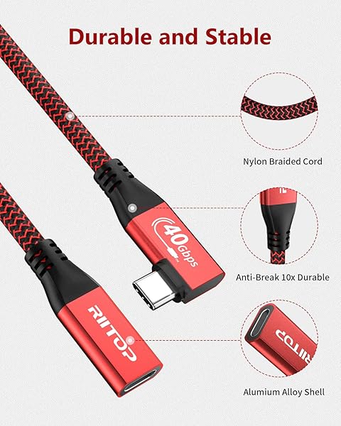 RIITOP USB4 Extension Cable 40Gbps 2.6FT Angled USB Type C 4.0 Male to Female Cord Compatible with Thunderbolt 4 and 3 Extender - Image 8