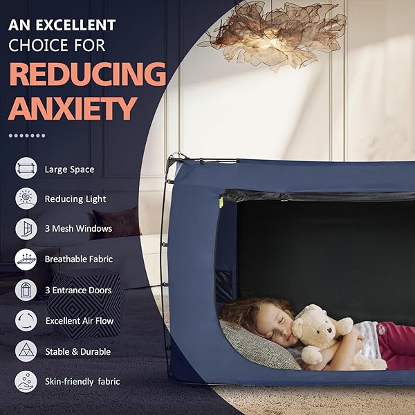 RIYDH Bed Tent Twin Size Portable Dream Canopy for Adults and Kids 93% Blackout Indoor Sleeping Tent with 3 Doors and Breathable Space - Image 7