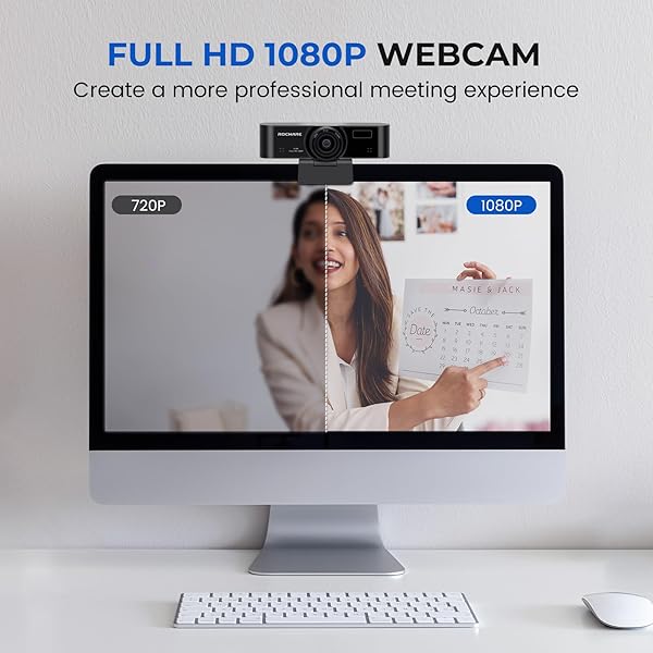 ROCWARE 1080P Webcam with Microphone RC15 for PC Video Calling Zoom Skype Teams Conference Low Light Correction Privacy Cover - Image 5