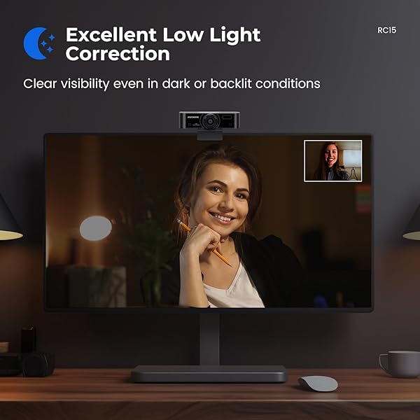 ROCWARE 1080P Webcam with Microphone RC15 for PC Video Calling Zoom Skype Teams Conference Low Light Correction Privacy Cover - Image 7