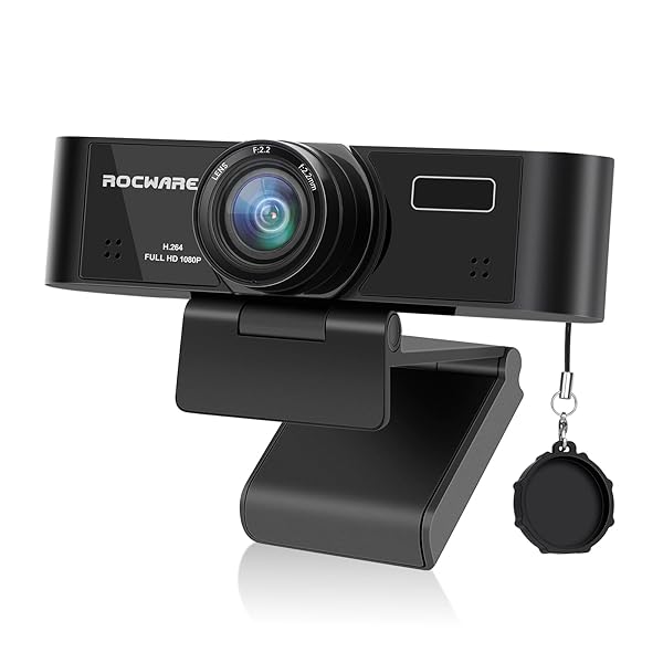 ROCWARE 1080P Webcam with Microphone RC15 for PC Video Calling Zoom Skype Teams Conference Low Light Correction Privacy Cover