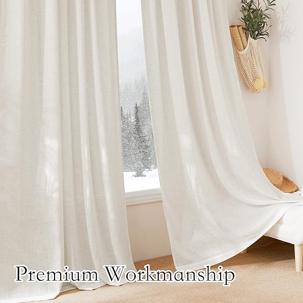 RYB HOME 108 Inch Flax Linen Blend Semi Sheer Curtains Extra Long Drapes for Living Room Dining Doorway Farmhouse Office Sunroom 2 Panels - Image 8