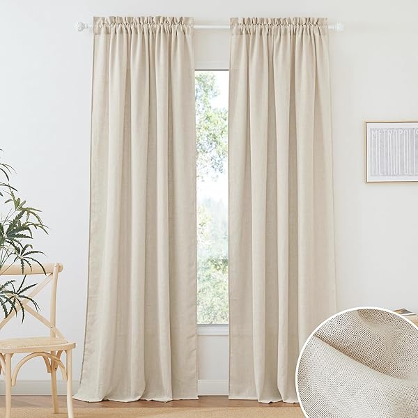 RYB HOME RYB HOME Semi Sheer Curtains 84 Inches Rod Pocket for Living Room Bedroom Office Dining Beige 52x84 2 Panels