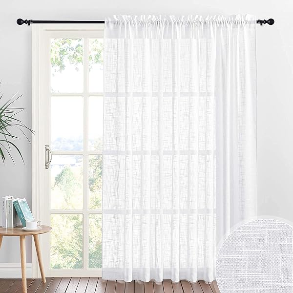 RYB HOME RYB HOME White Sheer Curtains for Sliding Glass Doors - 100x84 Inch Rod Pocket Panel