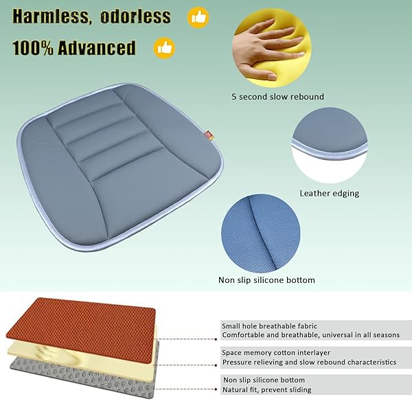 RaoRanDang Memory Foam Car Seat Cushion Pad for Comfortable Driving and Office Use Durable Gray Seat Cushion - Image 5