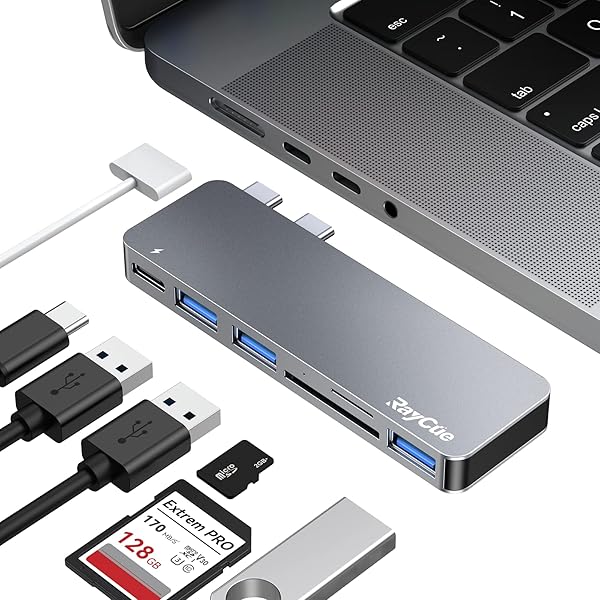 RayCue USB C Hub for MacBook Pro/Air M1 M2 M3 (2019-2023) - 6-in-2 Multiport Adapter with Thunderbolt 3 & USB 3.0 Ports - Image 2
