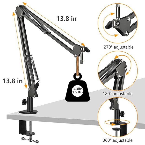 Razer Seiren Mini Mic Stand: Scissor Boom Arm with Pop Filter & Heavy Duty Clamp for Streaming - Image 5