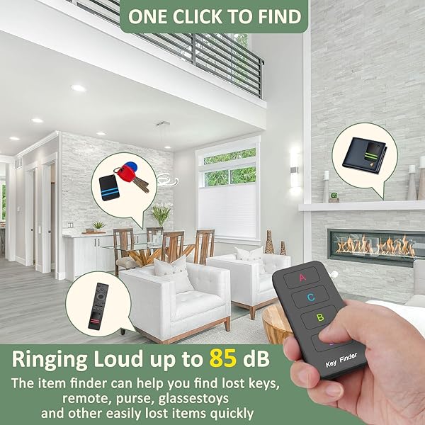 Remote Control Finder Pack of 4 Key Tracker Tags for Car Keys and Phones 135Ft Range 85dB Beeper Lost Key Locator Black - Image 4