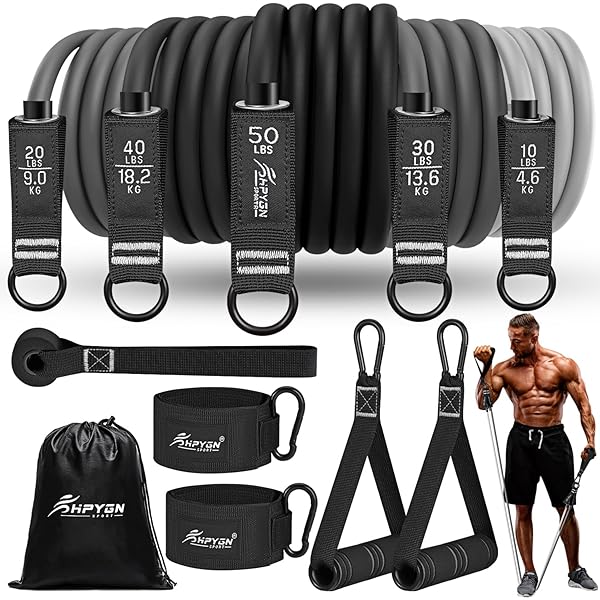 Ultimate Resistance Bands Set: 5 Tube Workout Bands with Door Anchor & Straps for Home Fitness & Muscle Training