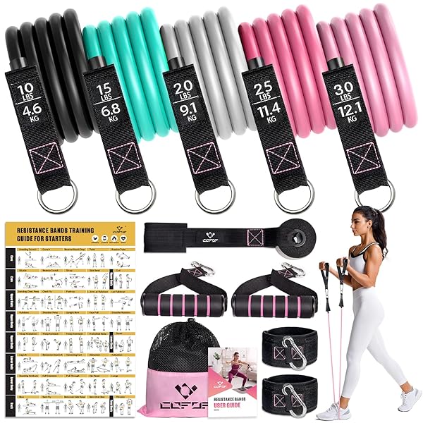 Top 5 Resistance Bands with Handles for Women - Ideal for Yoga, Pilates & Physical Therapy | Includes Door Anchor & Storage Pouch - Image 2