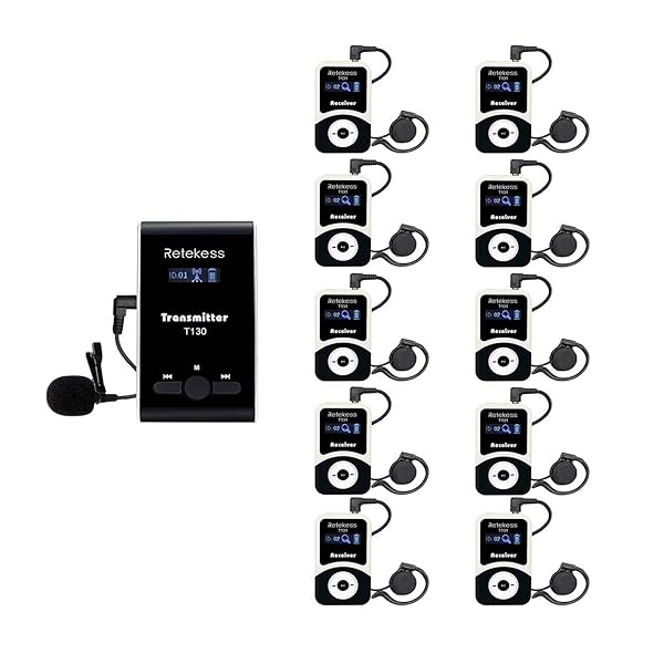 Retekess T130 Tour Guide System: Clear Sound Translation for Churches & Courts (1 Transmitter, 10 Receivers)
