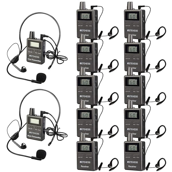 Retekess TT105 Two Way Tour Guide Headsets for Church Translation and Training with 2 Transmitters and 10 Receivers
