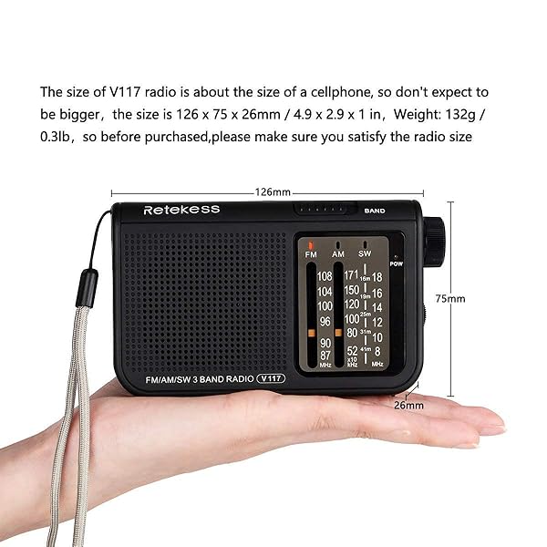 Retekess V117 Portable AM FM Shortwave Radio with Clear Dial and Best Reception for Seniors Black - Image 5