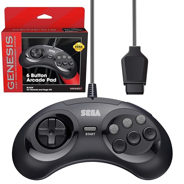 Retro-Bit Retro-Bit Sega Genesis 6-Button Arcade Controller - Official Black Pad for Classic Gaming