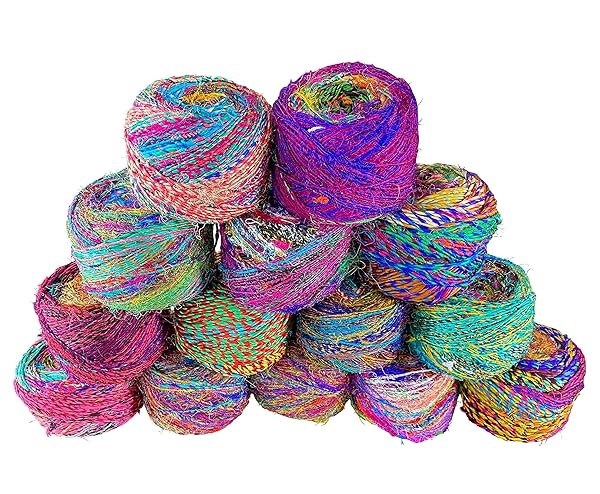 Revolution Fibers Recycled Sari Silk Yarn - Multi-Color Handspun Silk for Knitting, Weaving & Crocheting (2-Pack, 100g Each) - Image 6