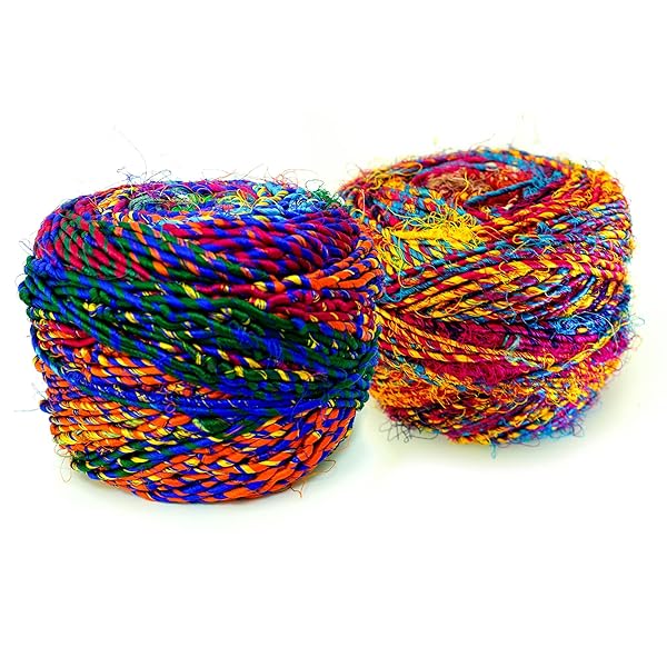 Revolution Fibers Recycled Sari Silk Yarn - Multi-Color Handspun Silk for Knitting, Weaving & Crocheting (2-Pack, 100g Each) - Image 8