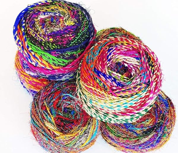 Revolution Fibers Recycled Sari Silk Yarn - Multi-Color Handspun Silk for Knitting, Weaving & Crocheting (2-Pack, 100g Each) - Image 11
