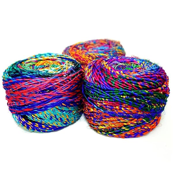 Revolution Fibers Recycled Sari Silk Yarn - Multi-Color Handspun Silk for Knitting, Weaving & Crocheting (2-Pack, 100g Each) - Image 2