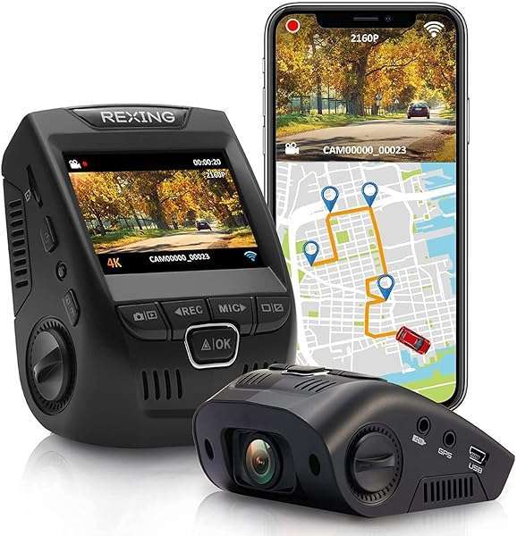 REXING Rexing V1GW-4K Ultra HD Car Dash Cam w/Built-in GPS Logger, 2.4" LCD Screen,Wi-Fi,170° Wide Angle Dashboard Camera Recorder with G-Sensor, WDR, Loop Recording, Supercapacitor, Mobile App, up to 256GB