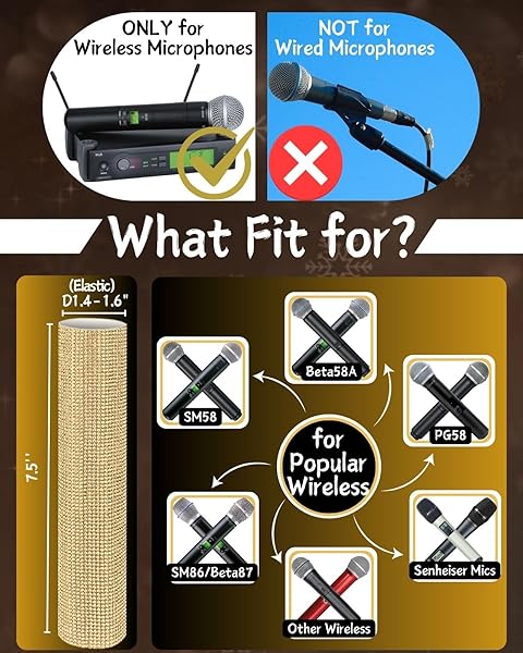 RhymKawa Bedazzled Rhinestones Wireless Microphone Cover Champagne Gold for Universal Cordless Mic Replacement Perfect for Events and Parties - Image 4