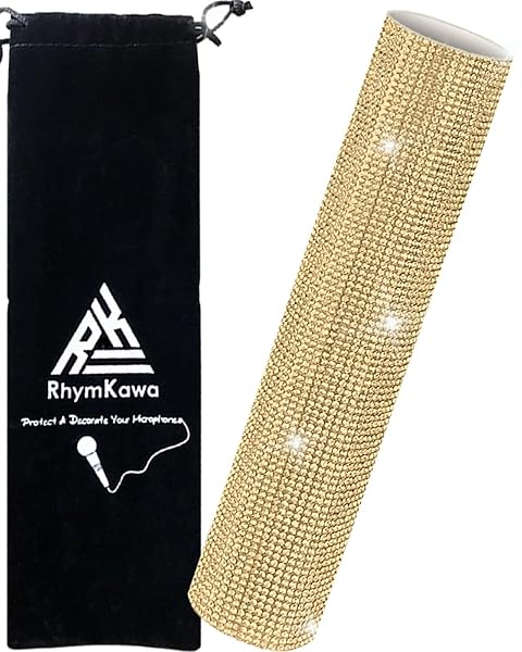 RhymKawa Bedazzled Rhinestones Wireless Microphone Cover Champagne Gold for Universal Cordless Mic Replacement Perfect for Events and Parties - Image 2