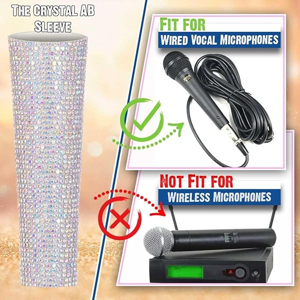 RhymKawa Crystal AB Mixing Colored Mic Handle Sleeve for Wired Microphone SM58LC, Beta 58at, Rhinestones Shining on Tours and TV Shows (Mic Not - Image 2