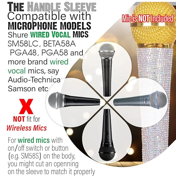 RhymKawa Crystal AB Mixing Colored Mic Handle Sleeve for Wired Microphone SM58LC, Beta 58at, Rhinestones Shining on Tours and TV Shows (Mic Not - Image 3