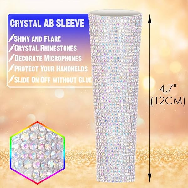 RhymKawa Crystal AB Mixing Colored Mic Handle Sleeve for Wired Microphone SM58LC, Beta 58at, Rhinestones Shining on Tours and TV Shows (Mic Not - Image 4