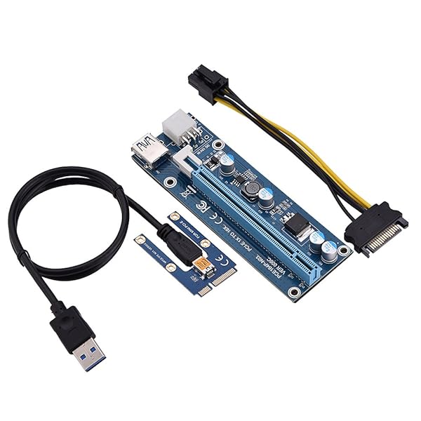 Richer-R PCI-E Express Extender: Mini PCI-E to 16x Riser Adapter with SATA Power for Video Card Mining - Image 2