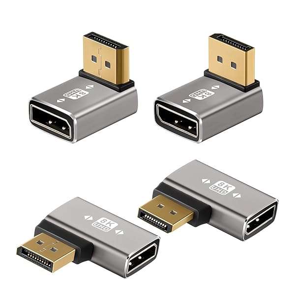 Right Angle 8K DisplayPort 1.4 Adapter Multi-Type 90 Degree and 270 Degree Adapter 4 Pack, DP Male to Female Vertical Connector Converter DP L Shape Extender, Support 8K@60Hz?4K@144Hz?4K@60Hz?4K@30Hz - Image 3